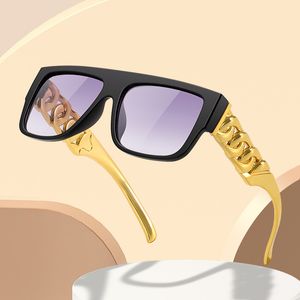 Cuba Chain Sunglasses Sand Black Frame Arc Mirror Leg Trendy Sunglasses Punk Large Gold Necklace Glasses For Hip Hop Men Rap