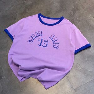 夏の新しいCEショートスリーブTshirt文字印刷された純粋な綿コントラストバインディングトリカラーカップル