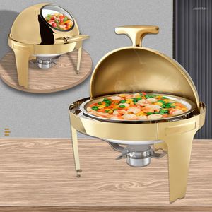Dinnerware Sets Gold Glass Roll Top Warmer Alcohol Stove Chafing Dishes Buffet Pan Chafer Set 6 Liter Round