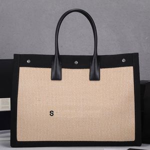 Woven Shopping Bags Large Capacity Tote Bag Designer Draft Handbag Embroidered Letter Printing Hasp Leather Handle Women Luxury Travel Beach Bag