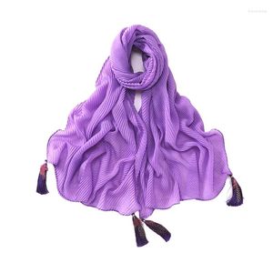 Scarves Wrinkle Feather Tassel Shawls 2023 Women Muslim Turban Hijab Fashion Long Shawl Accessories Cotton Headscarf