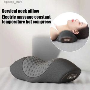 Massageando travesseiros de pescoço elétrico massageador de pescoço travesseiro cervical aquecimento vibração massagem volta tração relaxar dormir espuma de memória q231123