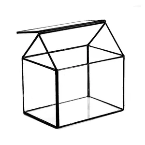 Smyckespåsar geometriska glas terrarium box handgjorda hus nära bordsskiva