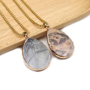Pendant Necklaces Natural Stone Necklace Water Drop Gold Plated Maifanstone Minerals For Fashion Party Jewelry Gifts