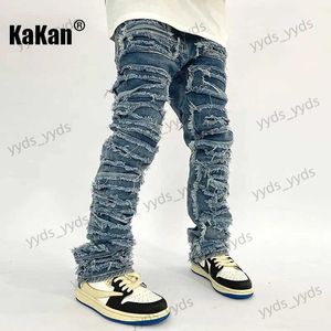 Mäns jeans kakan - ny high street tvättade katt skägg harlan lapp jeans för män slitna smala fit smala fötter mäns byxor jeans k27 -g37 t231123