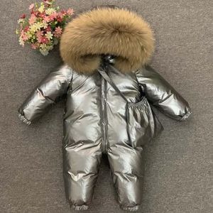 Conjuntos de roupas Rússia Inverno Grande Gola de Pele Real Down Macacões Crianças Engrossar Casacos Meninas Parker 30 Graus WS1072 231123