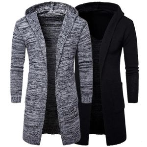 Men's Wool Blends Casual Men Solid Color Long Sleeve Pockets Thick Knitted Cardigan Hooded Coat 231122