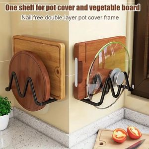 Pot Lid Holder Pan Cover Organizer Rack Wall Mount Storage Shelf Cutting Board Bakeware Pans Trays Storage Rack