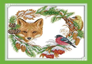 The Fox and the Garland Canvas DMC 11ct 14ct Counted DIY Chinese Cross Stitch Kits Printed Crossstitch set Embroidery Needlework24950095