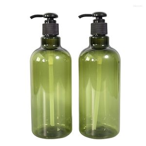 Lagringsflaskor 500 ml Lotion Pump Bottle Round Green Shampoo Dusch Gel Soap Dispenser Hand Sanitizer Pet Plastic med 10 st