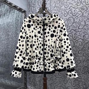 Giacche da donna Cappotto con cappuccio 2023 Autunno Inverno Giacca moda Donna Polka Dot Stampe Coulisse in vita Manica lunga Casual Zip Cappotti