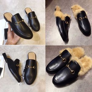 Men Designer Princetown Slippers Genuine Leather Mules Women Loafers Metal Chain Comfortable Casual Shoe Lace Velvet Slipper WIth Box NO14