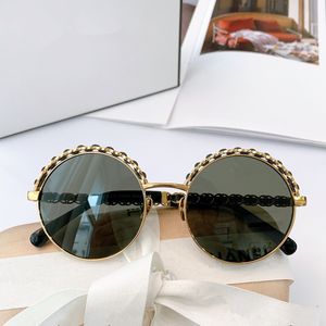 2024NEW Óculos de sol redondos retro-Vintage UV400 Cadeia de metal Pu Tecida exqusite Lady Bigrim Gradiente Glasses 4q265 53-21-145 Modelo de moda Goggles Caso de design completo