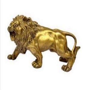 Mässing Crafted Human Antique Decoration Collectable Home Decorations Feng Shui Brass Lion Sculpture Statue226i