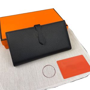 Carteira nova bolsa de designer de couro clássico com zíper vertical suporte para cartão de visita moda botão dourado bolsa de mão longa quadrada