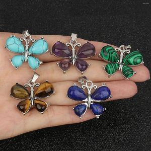 Anhänger Halsketten 1 stücke Natürliche Stein Schmetterling Form Charms Frauen DIY Handgemachte Anhänger Perlen Für Schmuck Machen Mit Ketten Display Box