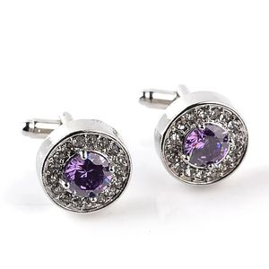 Manschettenknöpfe, luxuriöser, hochwertiger Schmuck, Herren-Manschettenknöpfe aus weißem, violettem Emaille-Kristall, rund, für Hochzeit, Party, französische Hemdknöpfe, 231122