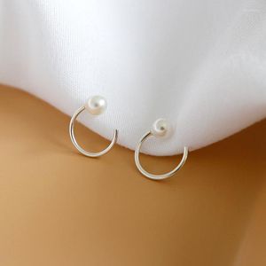 Stud Earrings S925 Sterling Silver 4mm Round Pearl For Women Girl Temperament Geometry Gifts Fine Jewerly Brincos Wholesale