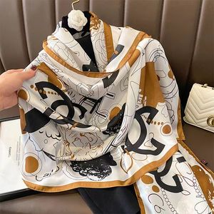 180*90 cm Kvinnor Silk Scarf Silk Summer Winter Print Foulard Satin Square Head Scarves Women Luxury Designer Shawls 2023