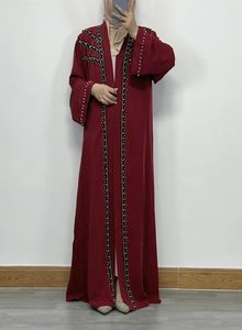 Ubrania etniczne Kobiety Eid muzułmanin Abaya Ramadan Maroko Dubai Cardigan Pearls Abayas Kaftan Vestidos Arab Arab Arabs Długie szaty Frezowanie Losy pasek