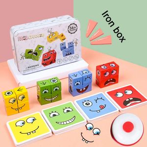 Yeni ahşap yüz değiştiren küp oyuncakları karikatür bulmaca için yapı taşları Montessori Yapım Taşları Çocuk Oyuncak Eğitim Kurulu Oyun Aile Oyuncakları