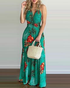 Abiti casual 2023 Abito lungo da spiaggia elegante vintage con spalle scoperte Moda da donna Stampa catena Maxi Abiti autunnali senza schienale sexy per donna