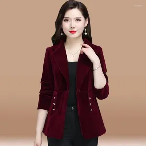 Women's Suits 2023 Gold Velvet Suit Jacket Spring Clothes Autumn Professional Mother Blazer Wine Red