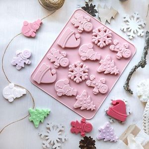 Moldes de cozimento Bolo molde de molde Hat Soop Mold boneca de neve de gengibre homem tema de Natal 12 Cavidades de silicone