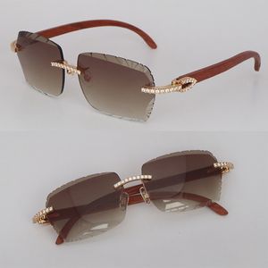 Verkauf Modell Moissanite Diamant Set Sonnenbrille für Frauen Mann Original Holz Rimles Sonnenbrille Herren Brille Luxus Diamantschliff Sonnenbrille Holz Neu