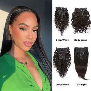 Clip in Hair Extensions Real Human Hair, 160g 10pcs Real Clip-in Hair Extension Human Virgin Hair Clip on Extensions Double Weft Thickened Silky Straight Greatremy