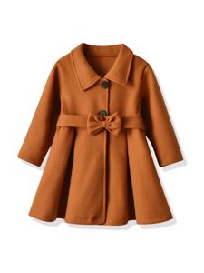 Jackor Spring och Autumn Girls Single Breasted Toddler Jacket Casual Solid Color Cute Belt 231123