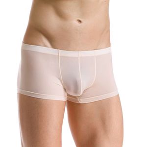 Boxer da uomo sexy senza cuciture ultra sottile e traspirante ad angolo piatto da uomo, pantaloncini di ghiaccio velati a U convessi, morbide e comode mutandine trasparenti