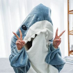 Battaniye çizgi film köpekbalığı uyku tulumu pijama ofis şekerleme battaniye yüksek kaliteli kumaş şal çocuklar için yetişkin manta tiburon 231123