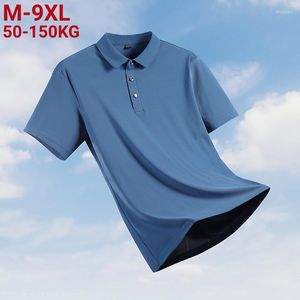 Polos masculinos 2023 tamanho de tamanho grande 8xl 9xl Camisa pólo masculino Summer gelo seda respirável masculina fashion roupes de marca