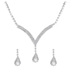 Necklace Earrings Set Rhinestone Bride Elegant Wedding Jewelry Shiny Waterdrop Pendant Stud For Luxury