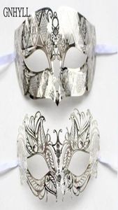 Gnhyll Metal Filigree Rhinestone Venetian Maskeradeカップルマスクペアボールイベントウェディングパーティーマスク