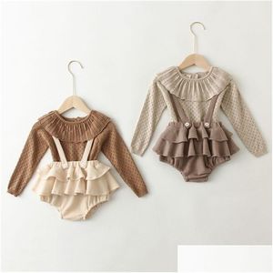 Clothing Sets Clothing Sets Baby Girl Clothes Spring Autumn Girls Knit Sweater Vintage Suspender Romper Dress Born Outfits 220916 Drop Dhvbc