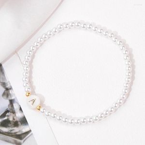 Charmarmband 26 bokstäver sötvatten pärlarmband 4mm simulerad pärla reki a-z stretch smycken för kvinnor