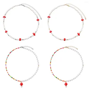 Choker Bohemian Summer Cute Red Kolorowa imitacja Pearl Grzyb dla kobiet Dziewczęta ręcznie robione z koralikami Naszyjnik