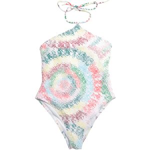 Sexy Halter One Piece Swimwear Full Letter Print Biquinis for Women Summer Sleeveless Pad Swim Biquinis Bathing Suit