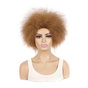 Verim dişi patlayıcı kafa peruk başlığı kapağı kabarık kıvırcık kimyasal fiber peruk baş kapağı kısa kabarık kısa saç peruk başı kapağı