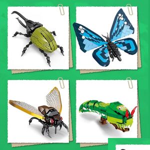 Blöcke Tiermodell Biene Schmetterling Cricket Heuschrecke Set Gebäude DIY Kinder Puzzle Zusammenbauen Spielzeug für Kinder Geschenke R230905 Drop Deli Dhkkn