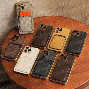 Fashion Designer Phone Case with Card Holder for iPhone 14 pro max 13 11 12 XR XS 7 8 Shell Letter Monogram Print Leather Card Pocket Wallet Golden Mobile Cover