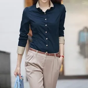 Женские блузки, весенняя контрастная лоскутная рубашка, топы-поло с длинными рукавами, тонкая универсальная блузка, элегантная модная женская одежда Z316