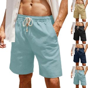Shorts masculinos de cintura elástica casual masculino Pacockets de cordão larga perna larga de praia de praia esportiva roupas de rua