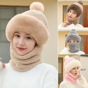 Bandanas Winter Scarf Set Hooded For Women Plush Neck Warm Russia Outdoor Ski Windproof Hat Thick Fluffy Beanies Cycling Cap