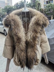 Womens Fur Faux Winter True Fox Collar White Duck Down Padded Jacket Regelbundet Fashion Warm Large Coat 231122