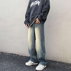 Męskie spodnie męskie dżinsy modne proste Hip Hop Streetwear deskorolka unisex młodzież swobodny vintage wszechstronny