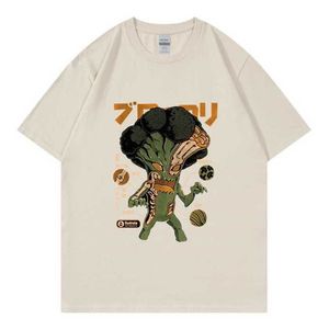 ニューオーウェンアメリカンファッションカリフラワープリント半袖Tシャツストリートメンズアンドレディースラウンドネック