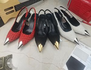 Yüksek Topuklu Sandalet Gladyatör Deri Kadın İnce Topuk Ayakkabı Düz ​​Alt Moda Seksi Mektup Bezi Kadın Slingback 6cm Topuklar Büyük Boyut 35-42